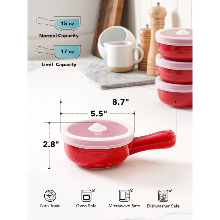 Le Tauci 15-Oz Ceramic French Onion Soup Bowls, Set of 2, Red photo 6