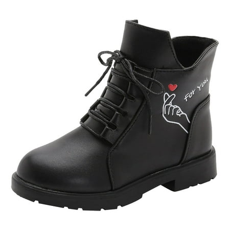 

KaLI_store Winter Boots for Girls Girls Fashion Winter Warm Snow Boots Mid Calf Outdoor Combat Boots Black 4