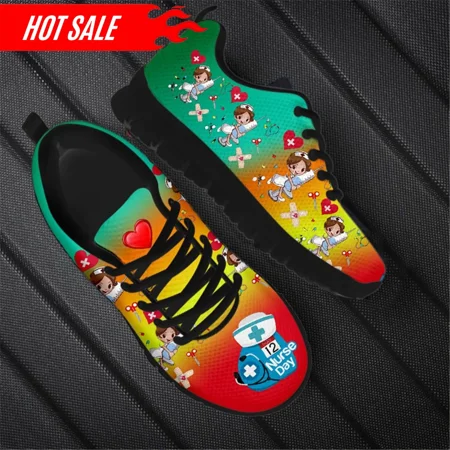 

Cute Nurse Cartoon Pattern Flat Shoes for Women Breathable Casaul Mesh Sneakers Lightweight Running Shoes Zapatillas