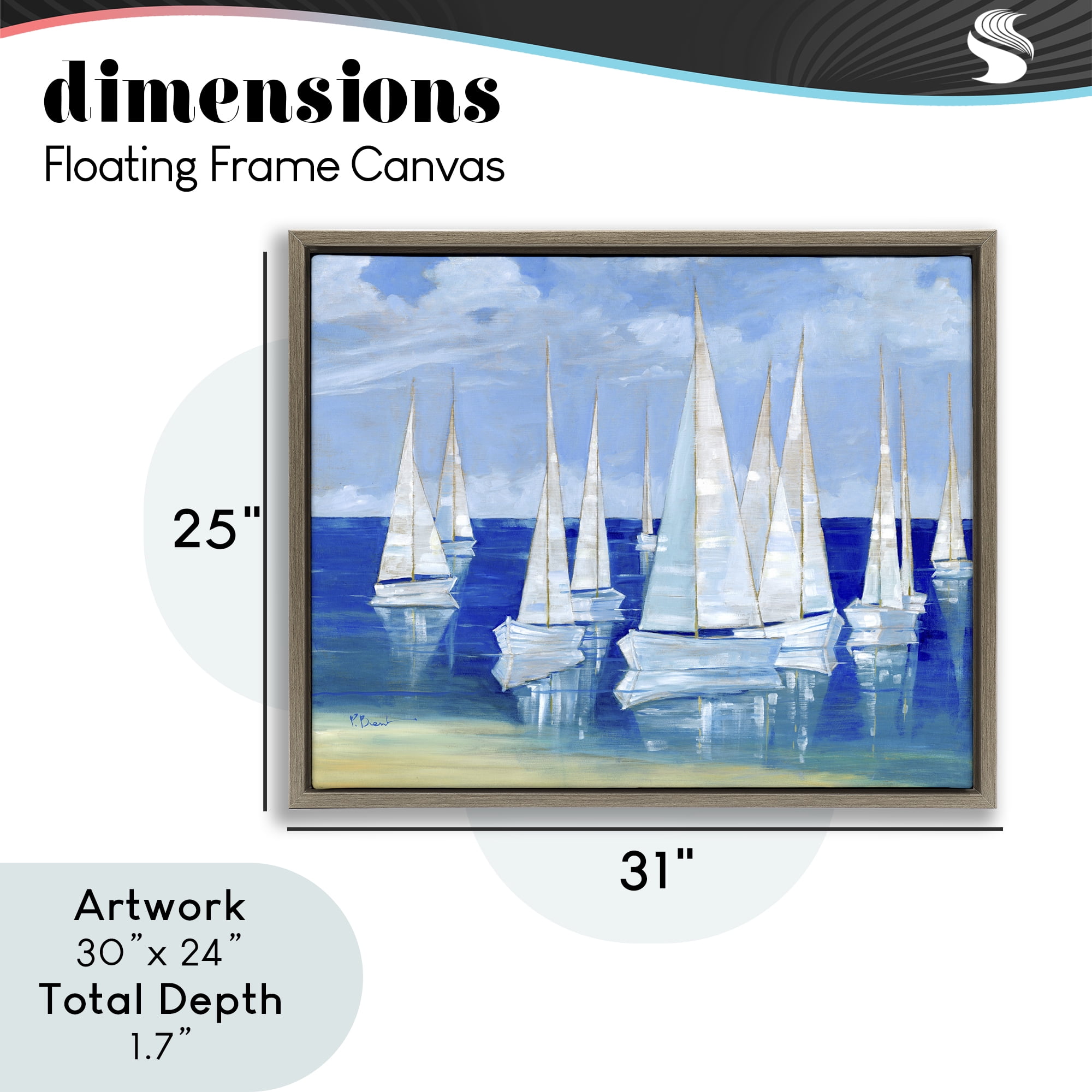 Stupell Industries Blanco Beach Sailboats Brown Framed Floater Canvas Wall Art, design by Paul Brent