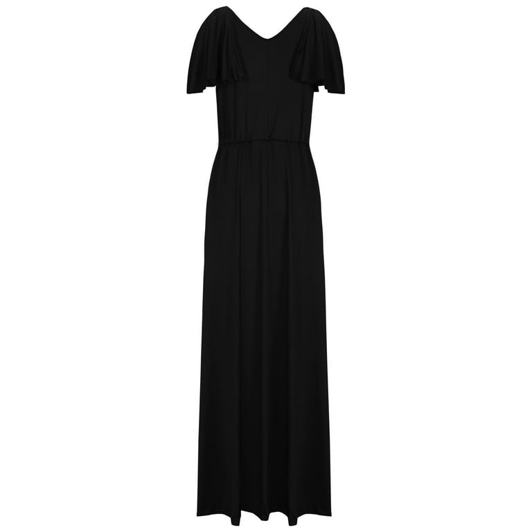SMihono Women's Summer Ruffle Dress V Neck Ruffle Sleeve Loose Pleated Flowy Long Dress Solid Color Maxi Dresses with Ruffle Hem Black 8 - Walmart.com SMihono Women's Summer Ruffle Dress V Neck Ruffle Sleeve Loose Pleated Flowy Long Dress Solid Color Maxi Dresses with Ruffle Hem Black 8 - Walmart.com