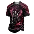 thumbnail image 2 of Men Gothic Halloween Tee Crew Neck Short Sleeve T-Shirt, Reaper Skull Wings 3D Graphic Print, Vintage Streetwear Tops, 2 of 5