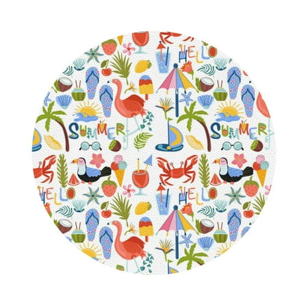 

Matuu Hello Summer2 for Cup Coasters Set of 6 Leather Coasters Desk Coasters for Office Measures 4” x 4” Round Shape