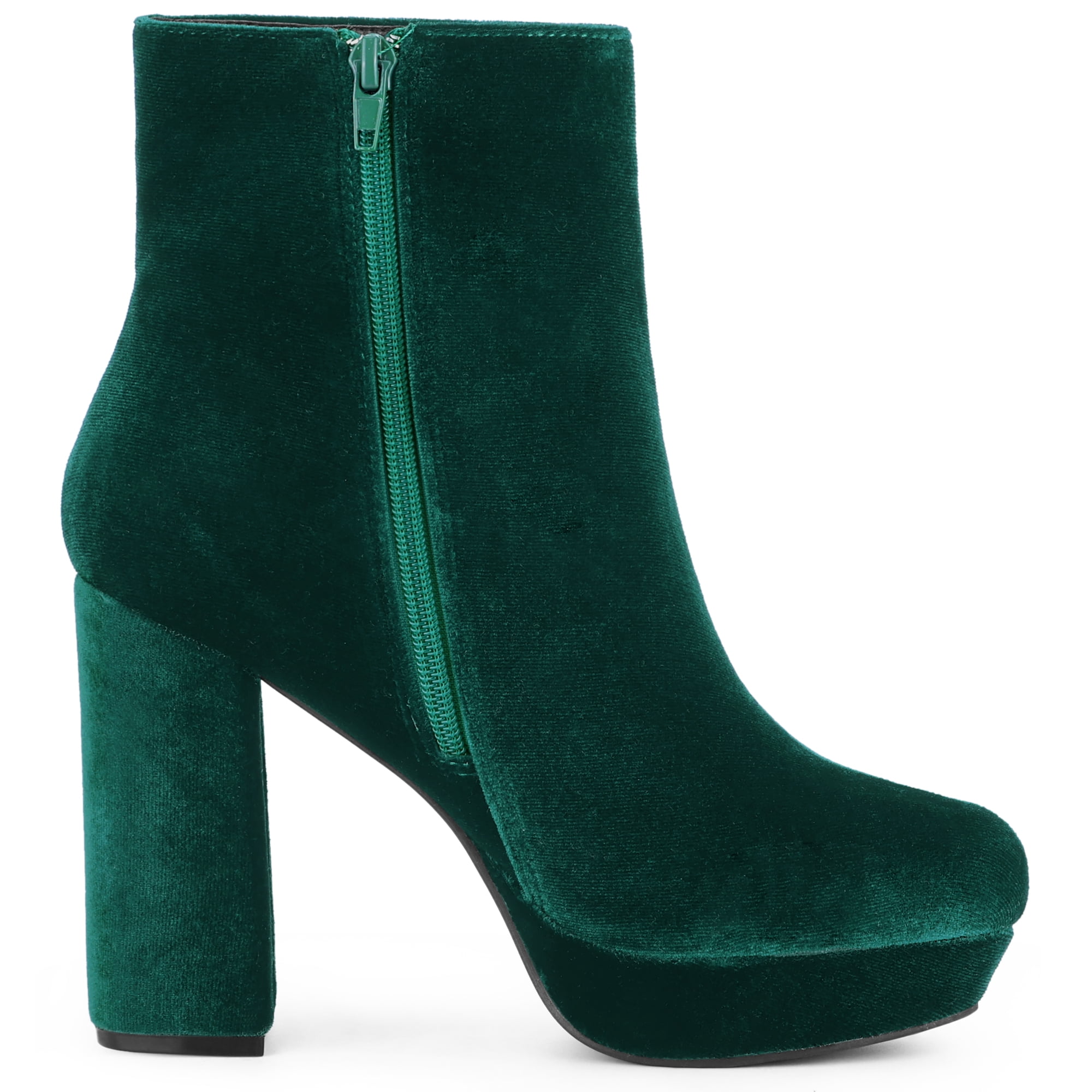 DARING DIVA Platform Block Heels Faux Velvet Ankle Boots Green 9