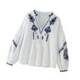 thumbnail image 4 of Blusa bordada para mujer, transpirable, holgada, elegante, de manga larga, informal, étnica L, 4 of 9