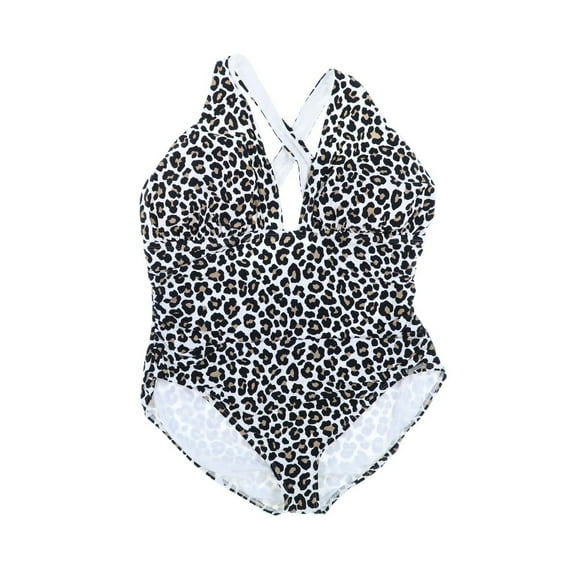 Michael Kors Plus Size Women's One Piece Swim Suit Animal-Print Shirred 24W New
