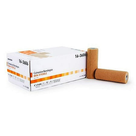 Cohesive Single Face - 12 Pack of Cohesive Bandages 6 Inch X 5 Yard. Self-adhering Bandages to Hold dressings in Place. Single use, tan Color, Non-sterile.