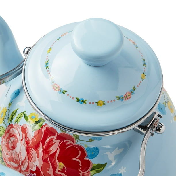 The Pioneer Woman Sweet Rose 2-Quart Blue Enamel on Steel Tea