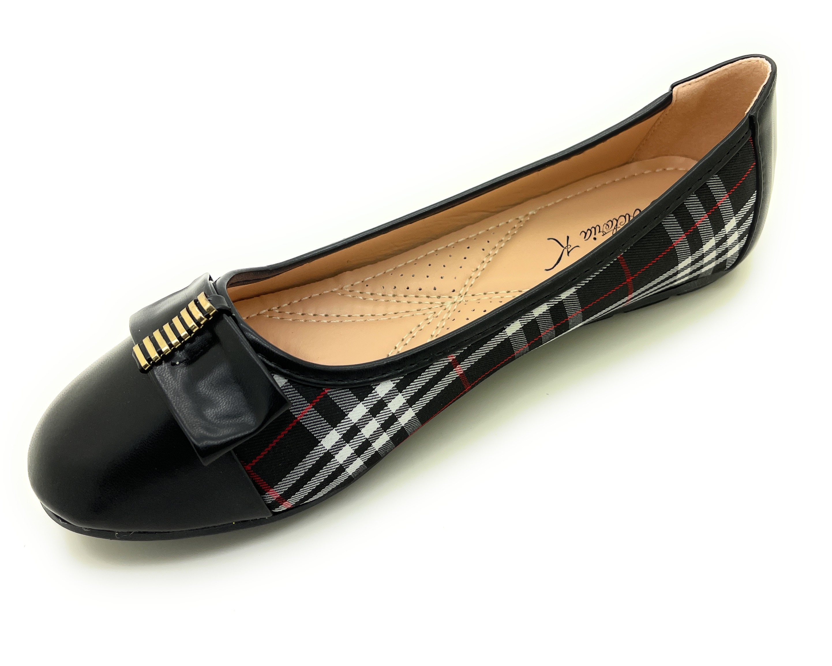 Plaid with Solid Toe Tip Ballerina Flats