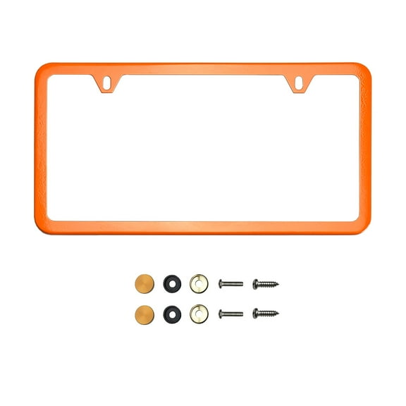 KA Depot Two Hole Slim Version Solar Orange License Plate Frame T304 Stainless Steel   Metal Screw Caps
