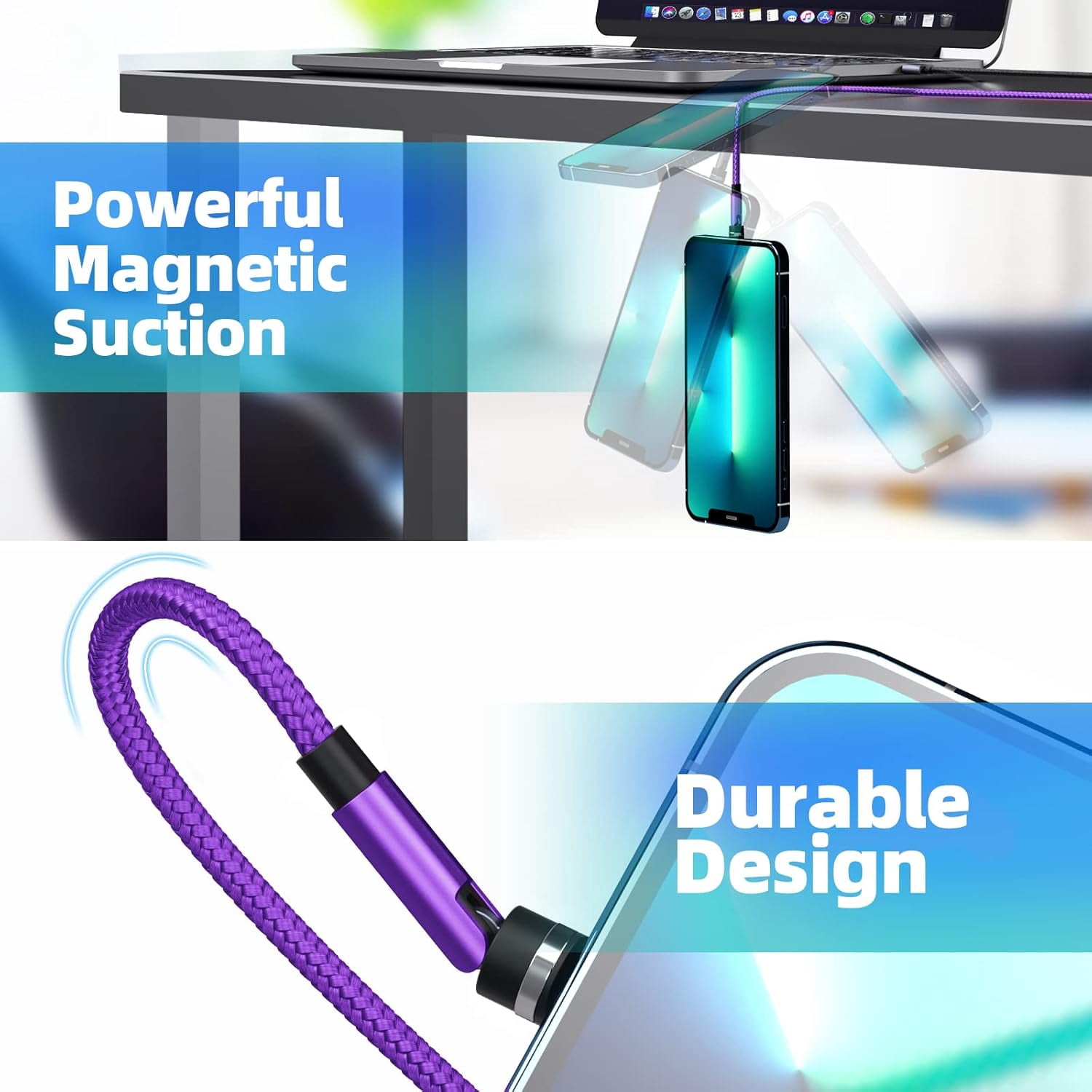 540° Rotation Magnetic Charging Cable, 3 in 1 Magnetic Phone Charger [4-Pack, 3ft/3ft/6ft/10ft] 3A Fast Charging Cable Support Data Transfer USB Magnet Charger Cable for i-P/Micro USB/Type C Device