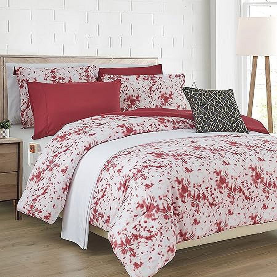 Elegant Comfort Reversible 10-Piece Comforter Set, Tie-Dye Print, Decorative Pillow and Fitted Sheet with Smart Pockets, Soft, Plush, Lightweight Material, 10pc Tie-Dye Set, Full, Burgundy