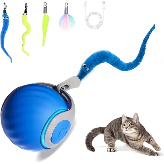 OEIKPFN Cat Toys for Indoor Cat Toy Smart Interactive Cat Toy Ball Rechargeable Two Speed Adjustment for Bored Indoor, Blue