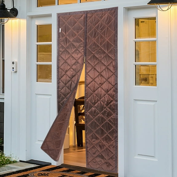 DENEST 33.46*80.71in Magnetic Thermal Insulated Door Curtain, Waterproof, Center Opening Door Covers for Air-Conditioned Room, Coffee Color
