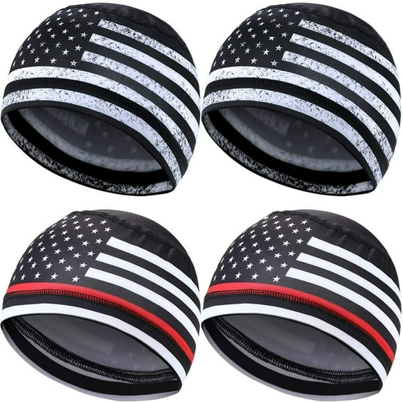 SUTENGDA 4 Pieces Cooling Skull Cap Sweat Wicking Helmet Liner Running Beanie Cycling Cap Liner for Men Women