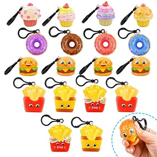 JOYIN 18 Packs Huevos de Pascua Precargados con Comida Rápida Aumento Lento Alivio del Estrés Juguetes Blandos Llavero para La Fiesta de los Niños de Pascua Favorece Los Suministros, Caza de Huevos de