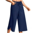 thumbnail image 2 of ameIAEA Womens Wide Leg Capri Pants Elastic Waist Drawstring Cropped Trousers with Pockets, 2 of 7