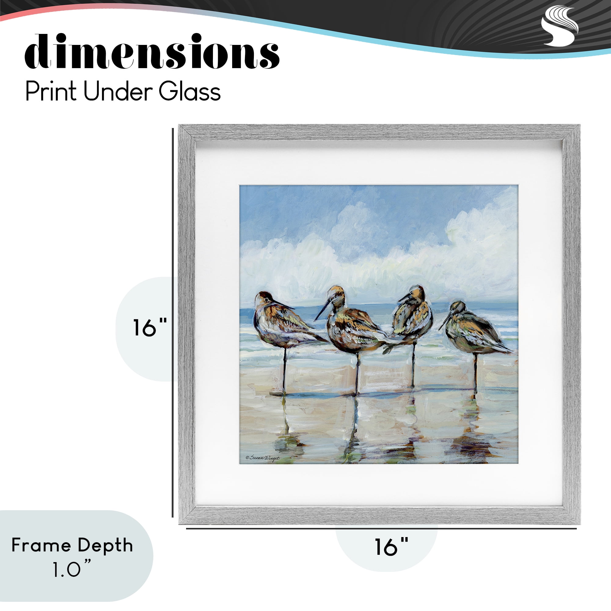 Stupell Industries Sandpipers Balancing On Beach Gray Framed Print Under Glass, design by Susan Winget