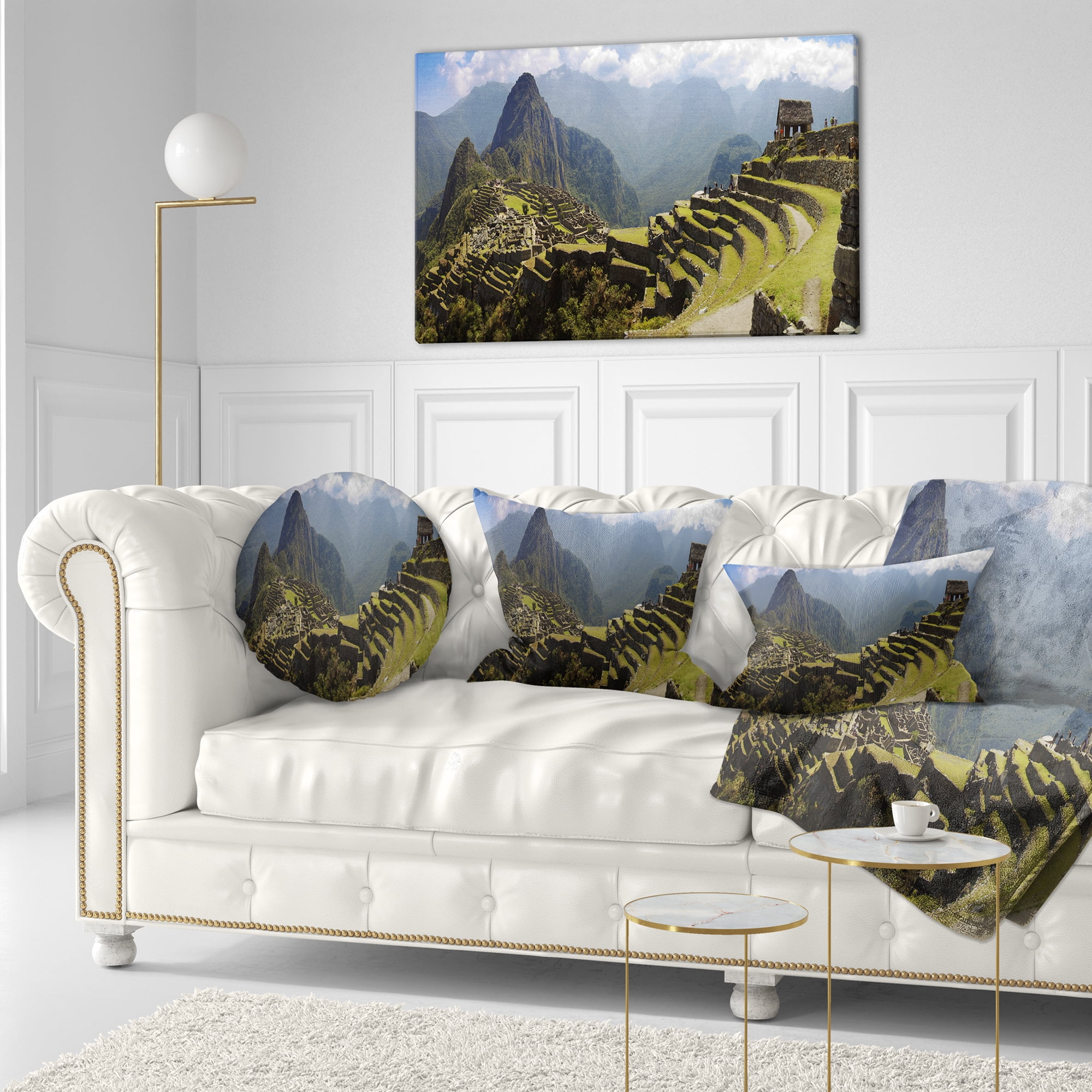 Designart Machu Picchu Panorama - Landscape Photo Throw Pillow - 12x20