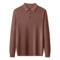 thumbnail image 4 of JTieacloth Mens Button Closure Shirt Male Knitwear Solid Color Shirt Collar Thin Long Sleeve Base Sweater Slim Fit Pullover Knit Brown M, 4 of 4