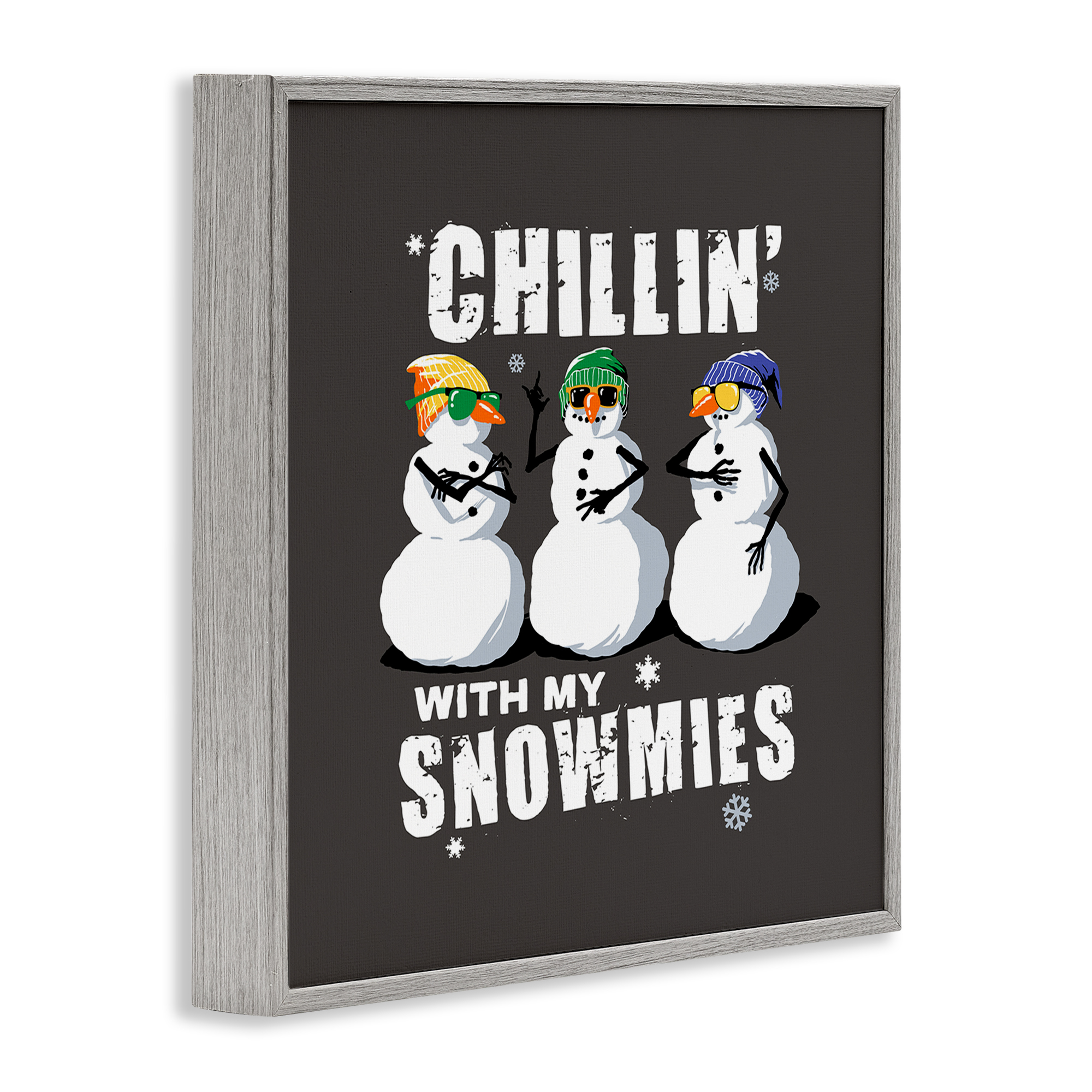 Stupell Industries Chillin' With Snowmies Snowmen Holiday Painting Gray Framed Art Prints Wall Art, 17 x 17