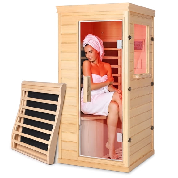 ReeQuo 850W Far Infrared Sauna with Backrest, Carbon Heaters, Canadian Hemlock Wood, Indoor Use