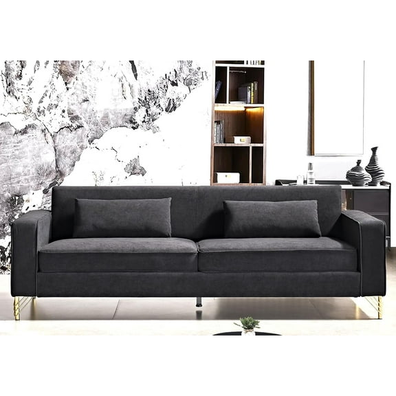 US Pride Furniture Aesthetic Velvet Sofas for Living Room 3 Seater Couch with Classic Modern Appeal and Luxurious Soft Comfort Easy to Maintain 85.8Wx30.7Dx31.5H Black
