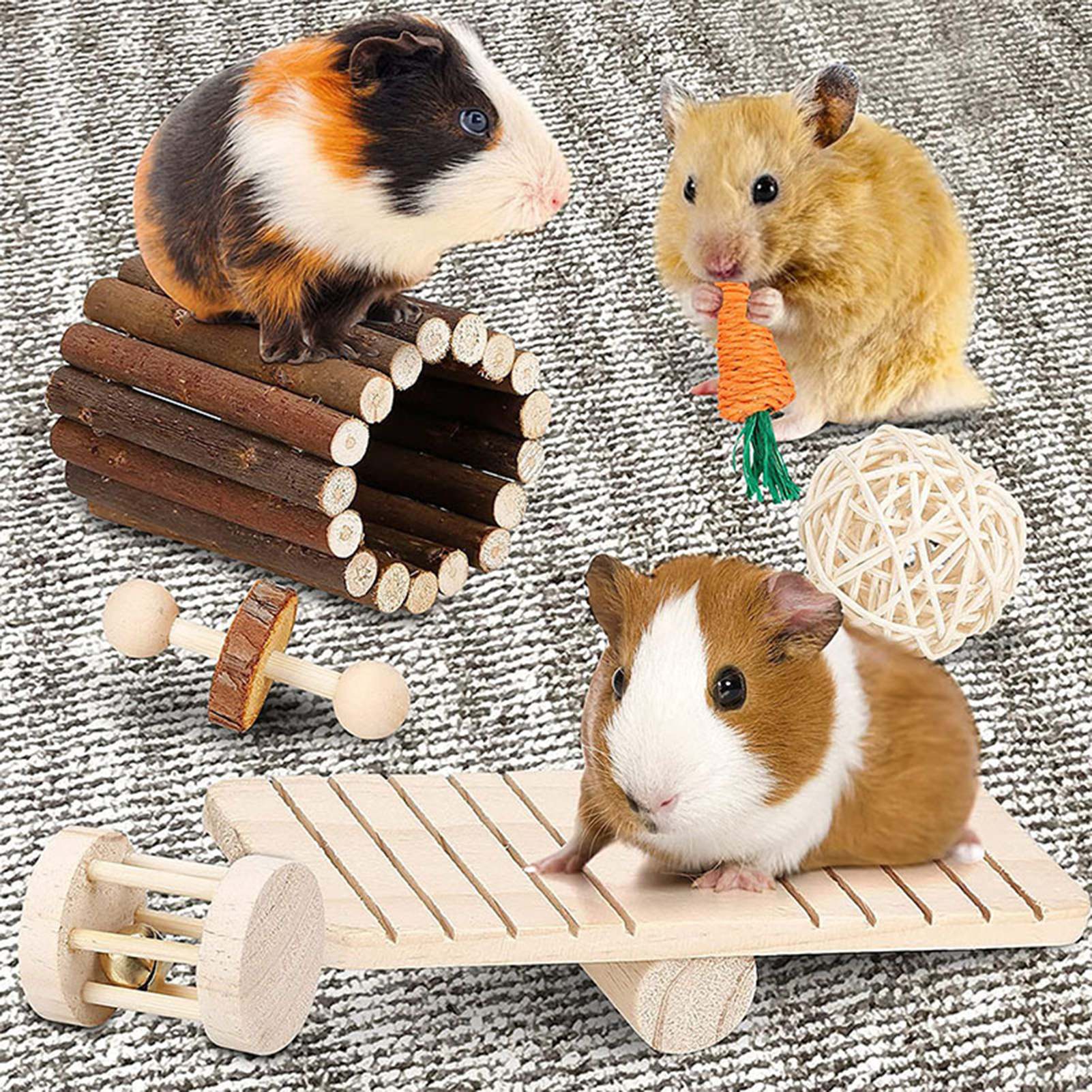 DOPI 8Pcs/Set Hamster Toy Funny Teeth Care Wood Natural Small Animal Play Chew Skewers Toy for Rabbit