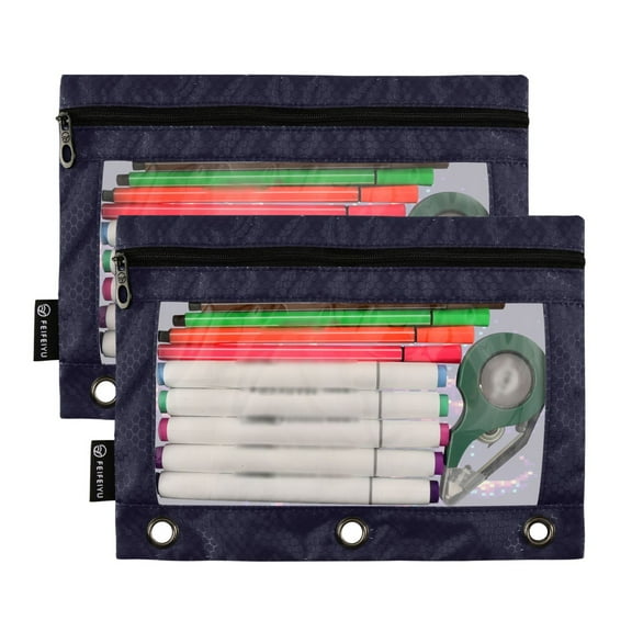 2 Pack Pencil Pouch for 3 Ring Binder Smooth Zipper Folders with Pockets Clear Window Pencil Case Pixel Octopus