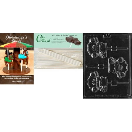 

Cybrtrayd Personalize B-Day Cake Lolly Kids Chocolate Candy Mold with 50 4.5-Inch Lollipop Sticks and Chocolatier s Guide