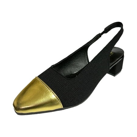 

Summer Savings Clearance! PEZHADA Women Shoes Flat Sandals for Women Square Toe Color Matching Medium Heel Women s Shoes Baotou Thick Heel Sandals Black