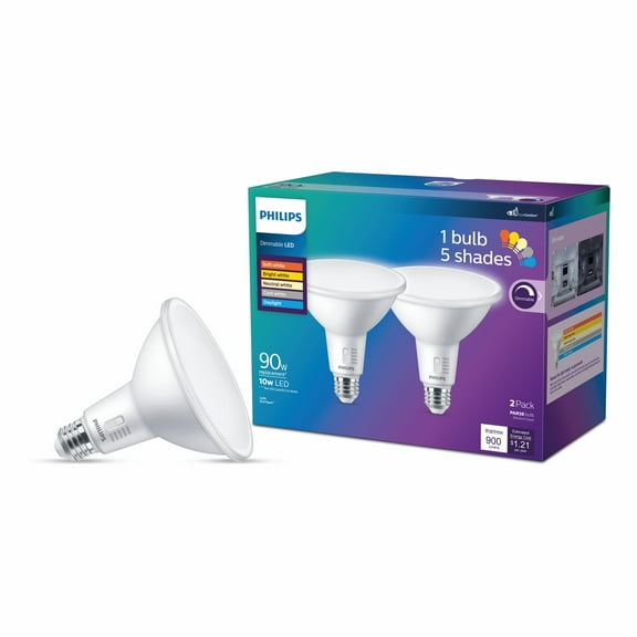 Philips LED 90-Watt PAR38 Indoor-Outdoor Selectable White Light Bulb, Dimmable, E26 Base (2-Pack)
