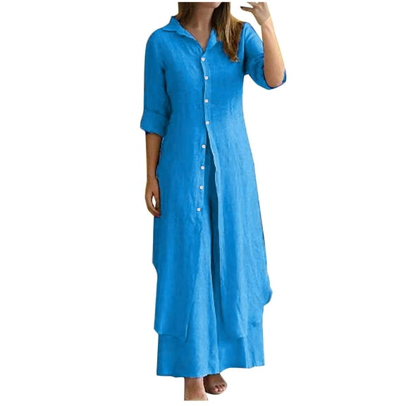 MuZeFu 2 Piece Outfit for Women Clearance 2 Piece Sets for Women Vacation Women's Solid Color Round Neck Short Sleeve Tops And Pants Sets With Pockets