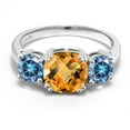 thumbnail image 2 of Gem Stone King 925 Sterling Silver Yellow Citrine and Persian Blue Moissanite 3 Stone Engagement Ring for Women (3.00 Cttw, Gemstone November Birthstone, Cushion Checkerboard 8MM, Size 9), 2 of 5