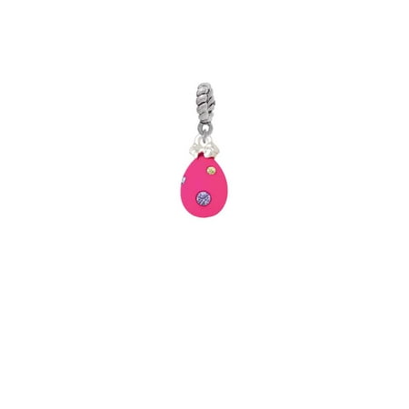 Easter Egg Bead - Hot Pink Easter Egg with Color Crystal Dots - Rope Charm Bead