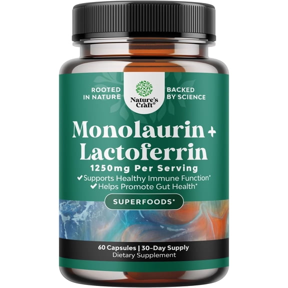 Natures Craft Lactoferrin & Monolaurin Gut Health & Immune Support Supplement, 60 Capsules