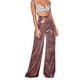 thumbnail image 3 of Pantalones casuales de mujer con lentejuelas brillantes, pierna ancha, cintura alta, pantalones largos rectos para todas las estaciones, rojo S, 3 of 7