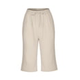thumbnail image 6 of Miluxas Capris Pants for Women Summer Casual Loose Drawstring Elastic High Waist Straight Lounge Beach Cropped Trousers Beige S(S), 6 of 8