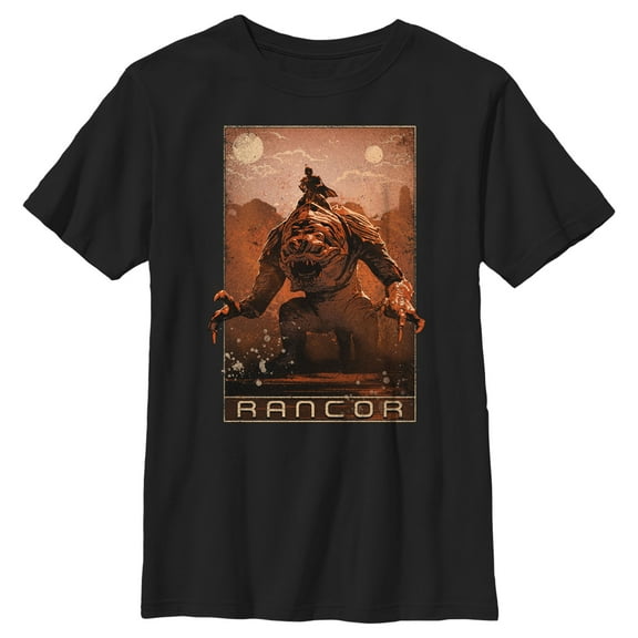 Boy's Star Wars: The Book of Boba Fett Rancor on the Loose  Graphic Tee Black Large