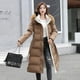 thumbnail image 5 of Abrigo de algodón de invierno, cuello grande de cuero, cinturón ajustado a la cintura hasta la mitad, abrigo elegante de algodón con plumón ajustado, abrigo de mujer, 5 of 6