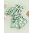 thumbnail image 3 of Bagilaanoe 2pcs Toddler Baby Girl Short Pants Set Floral Print Short Sleeve Off Shoulder Tops + Shorts with Belt 12M 18M 24M 3T 4T 5T Kids Casual Summer Outfits, 3 of 9