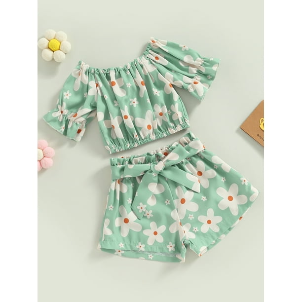 Faithtur Kids Girls Summer Clothes Outfits Floral Print Short