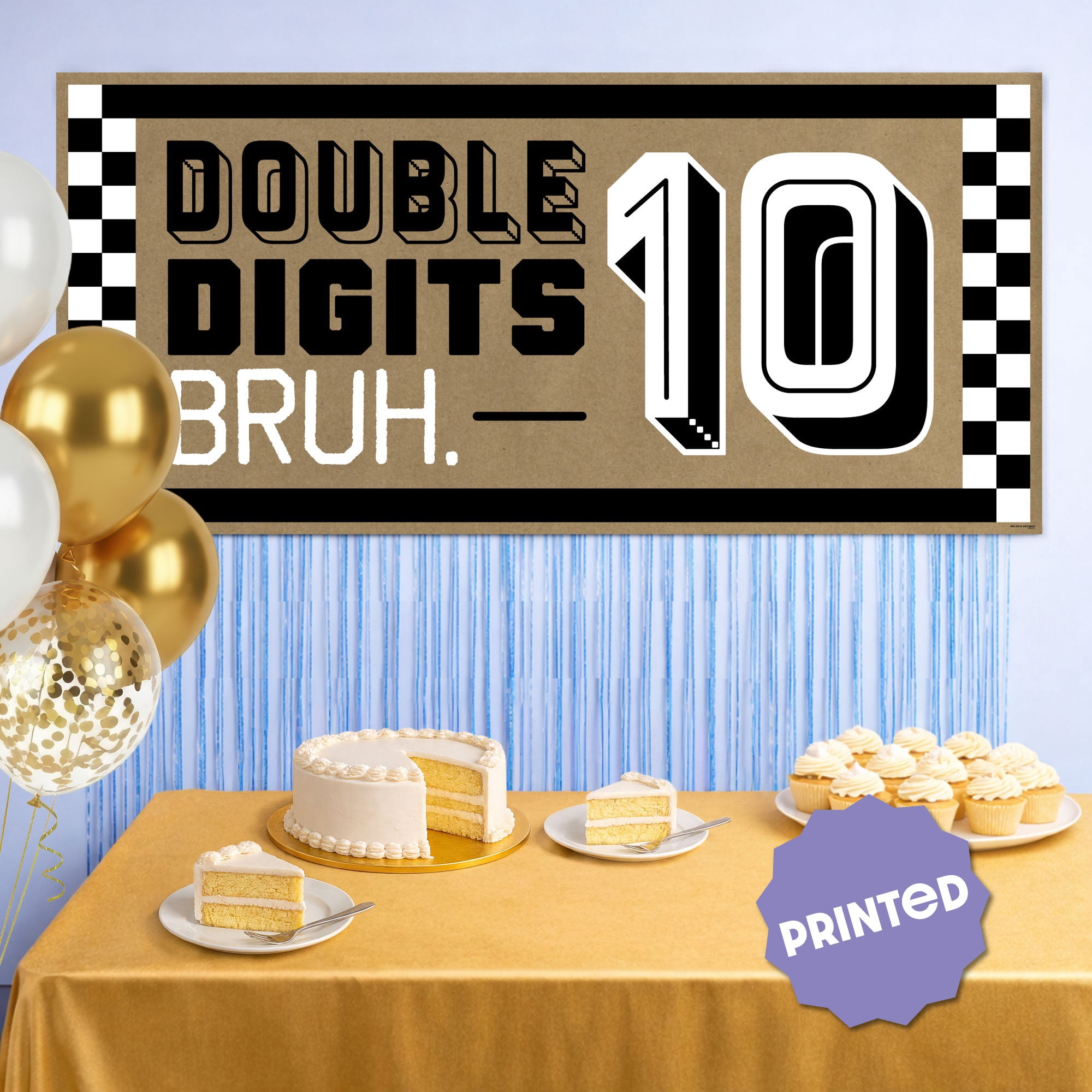 Big Dot of Happiness 10th Birthday Bruh Kraft Paper Banner, Double Digits Boy Birthday Party Welcome Banner, Printed Brown Paper Party Sign Decoration – 1 Count