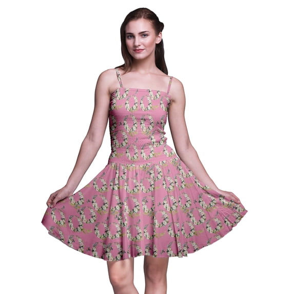 Bimba Floral Printed Spaghetti Strap Summer Sun Dress Holiday Beach Party Dress-Small