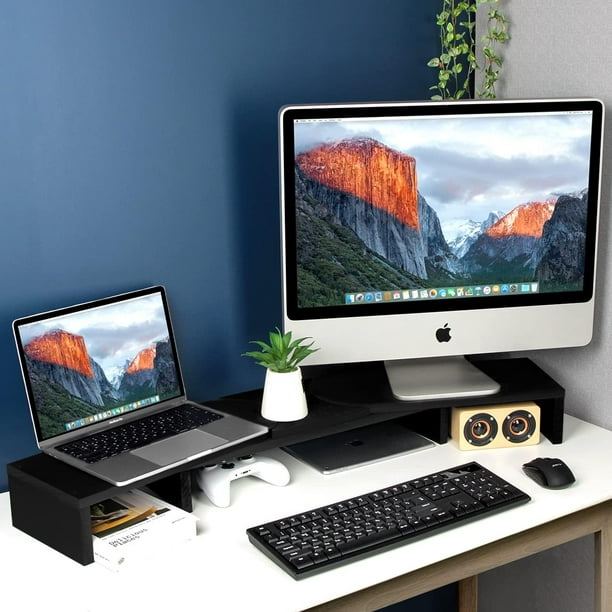 J JACKCUBE DESIGN Black Wood Dual Monitor Stand with Adjustable