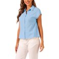 thumbnail image 4 of INSPIRE CHIC Summer Button Up Shirt for Women's Cotton Cap Sleeve Everyday Casual Blouse Tops, 4 of 5