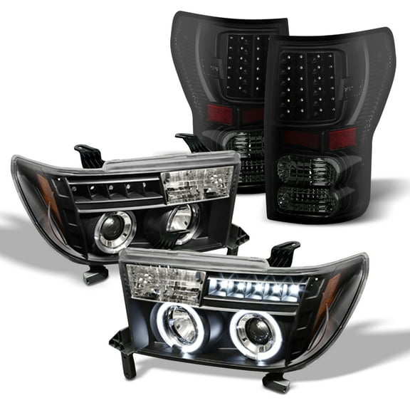 AKKON - For Toyota Tundra Black Dual Ring Projector LED Replacement Headlights LED Tail Lamp