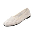 thumbnail image 2 of GERsome Women's Ballet Flats Square Closed Toe Slip-On Dress Shoes Lace Mesh Comfort Walking Shoes for Causal Work, White Size 5.5, 2 of 9