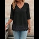 thumbnail image 5 of Camiseta de Verano con Cuello en V, 3/4, Estilo Retro, y con Bordado de Patchwork de Encaje Vintage para Mujer. Negro S, 5 of 10
