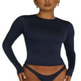thumbnail image 1 of PENGXIANG Women‘s Y2K Slim Crop Tops Solid Color Long Sleeve  Neck T-Shirts Basic Tee Yoga Workout Tops, 1 of 6